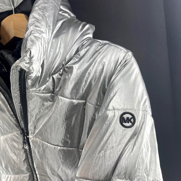 Michael Michael Kors Silver Puffer Coat With Hood Size 10/12 - Picture 7 of 8